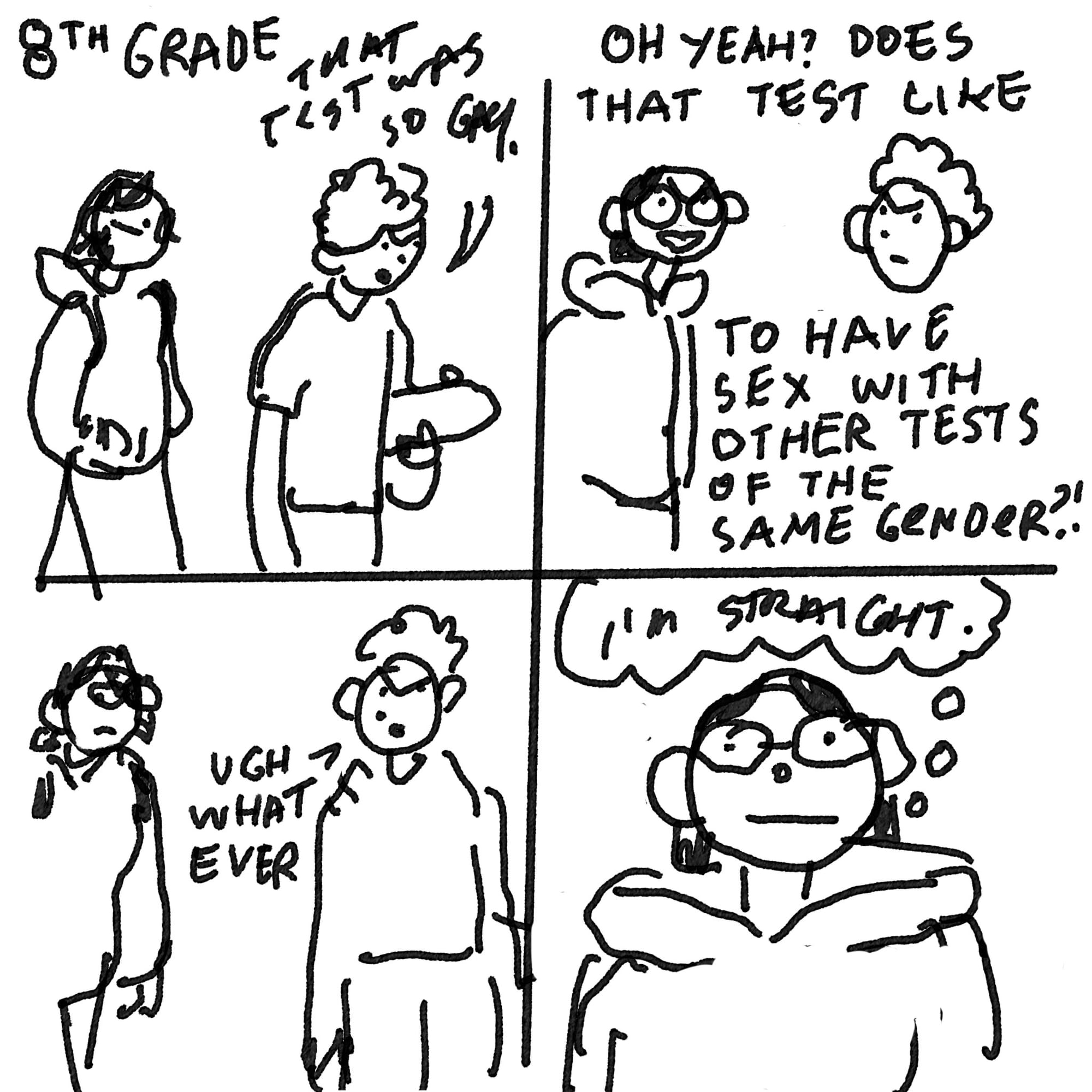 A comic strip where Sophie argues with someone who is calling something gay.