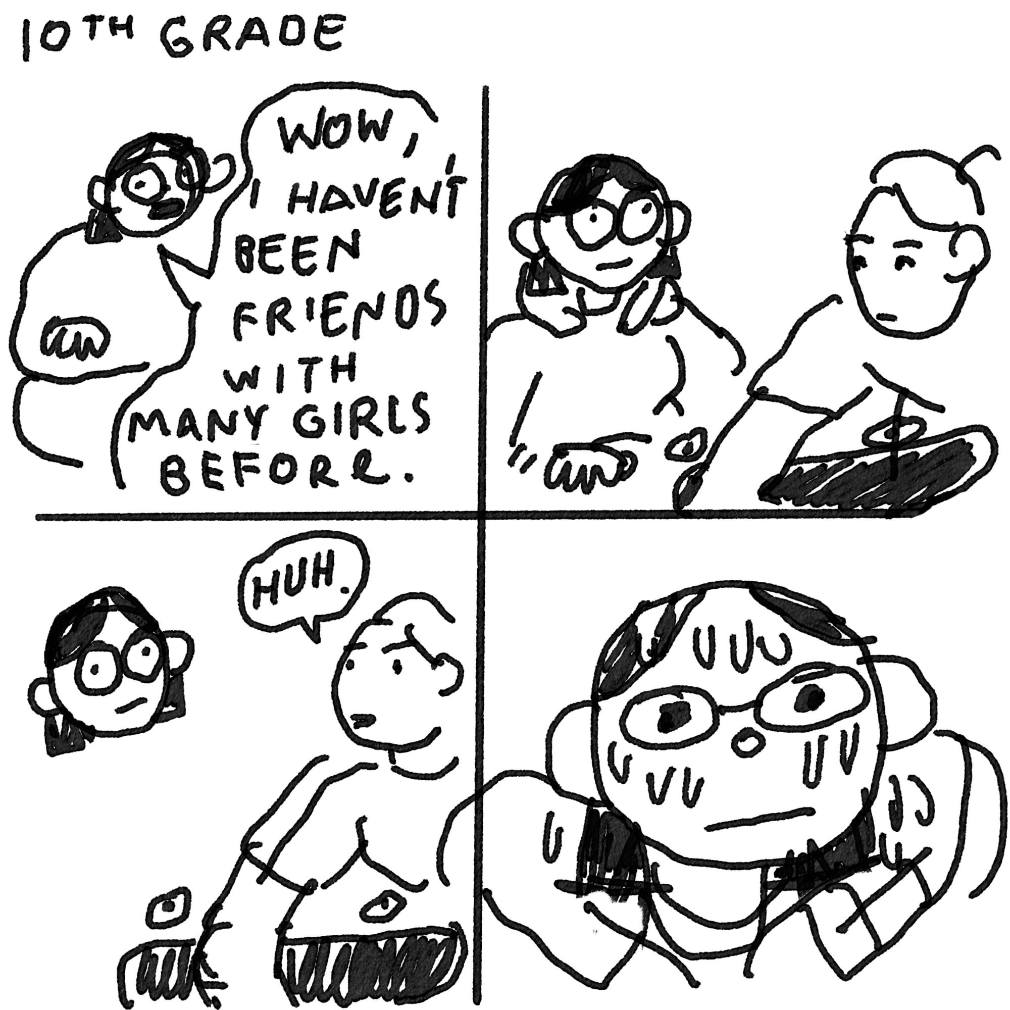 A comic strip where Sophie starts sweating around a new skater girl friend.