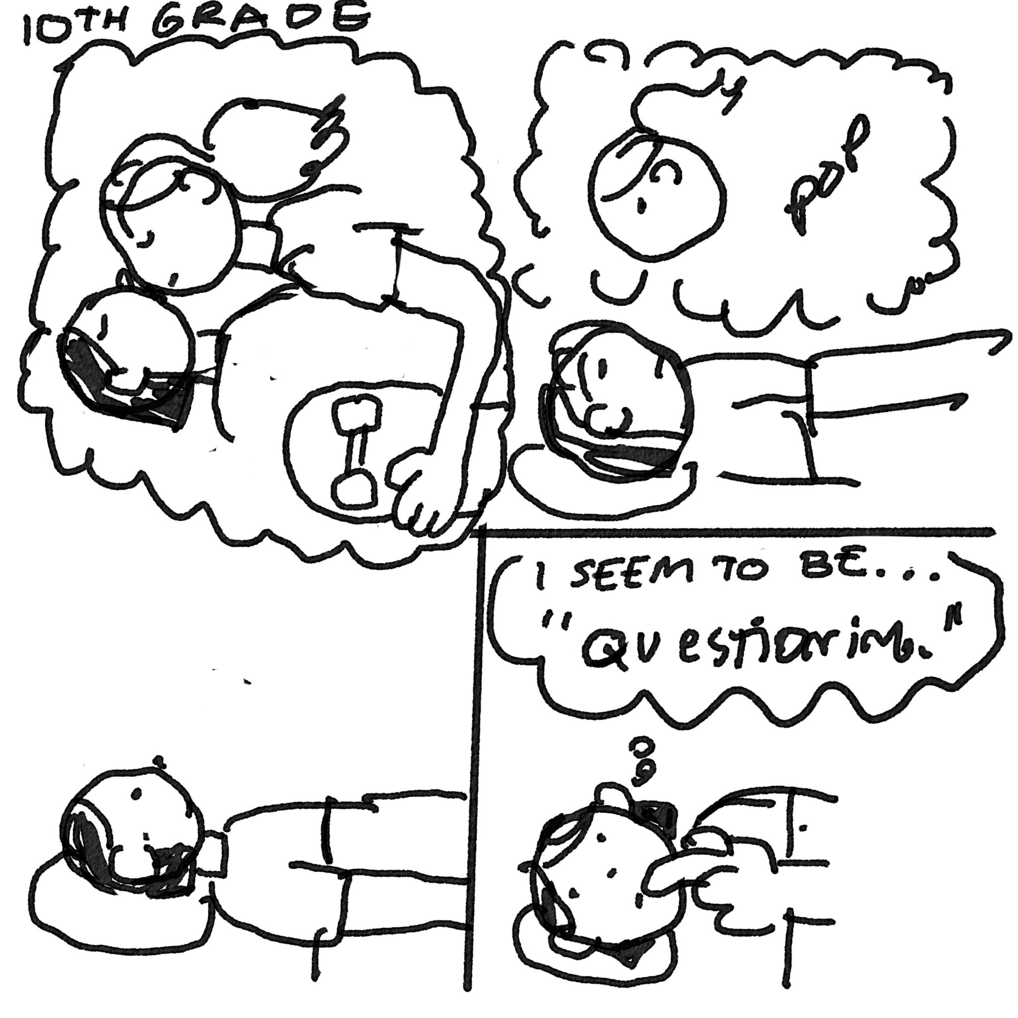A comic strip where Sophie questions her sexuality.