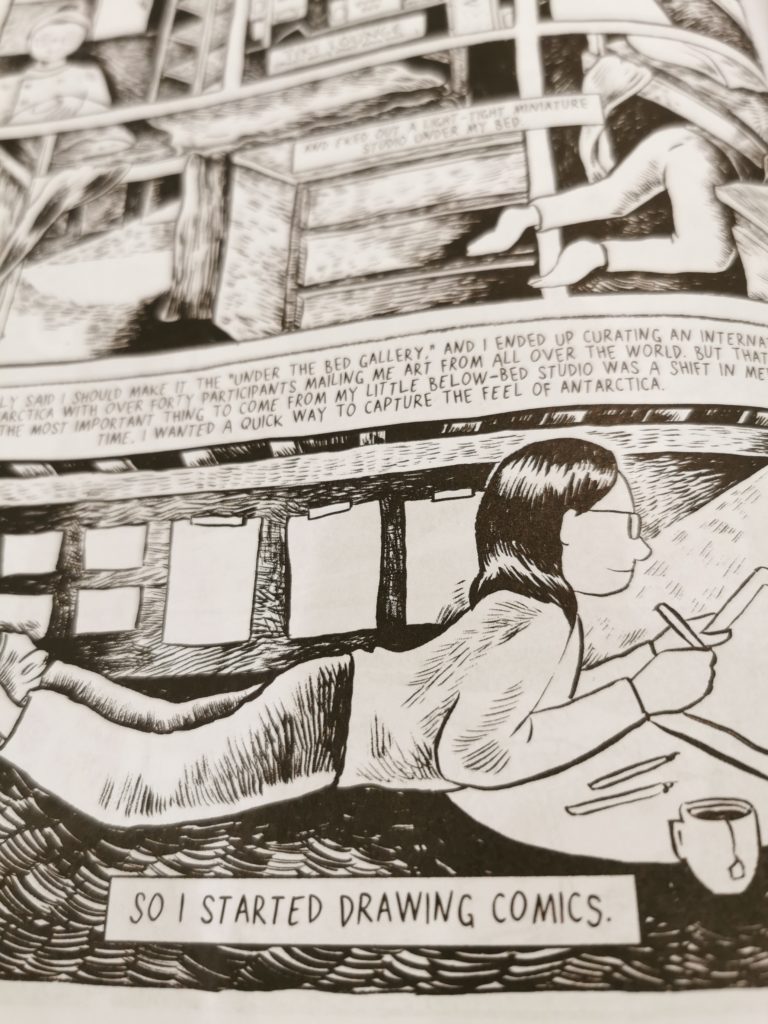 An interior panel from Tessa Hulls’s graphic memoir Feeding Ghosts.